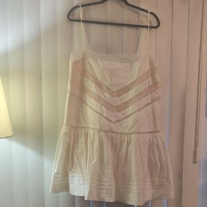 Maeve White Spaghetti Strap Dress with Delicate Trim